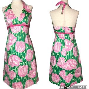 Lilly Pulitzer Pink and Green Backless Dress
